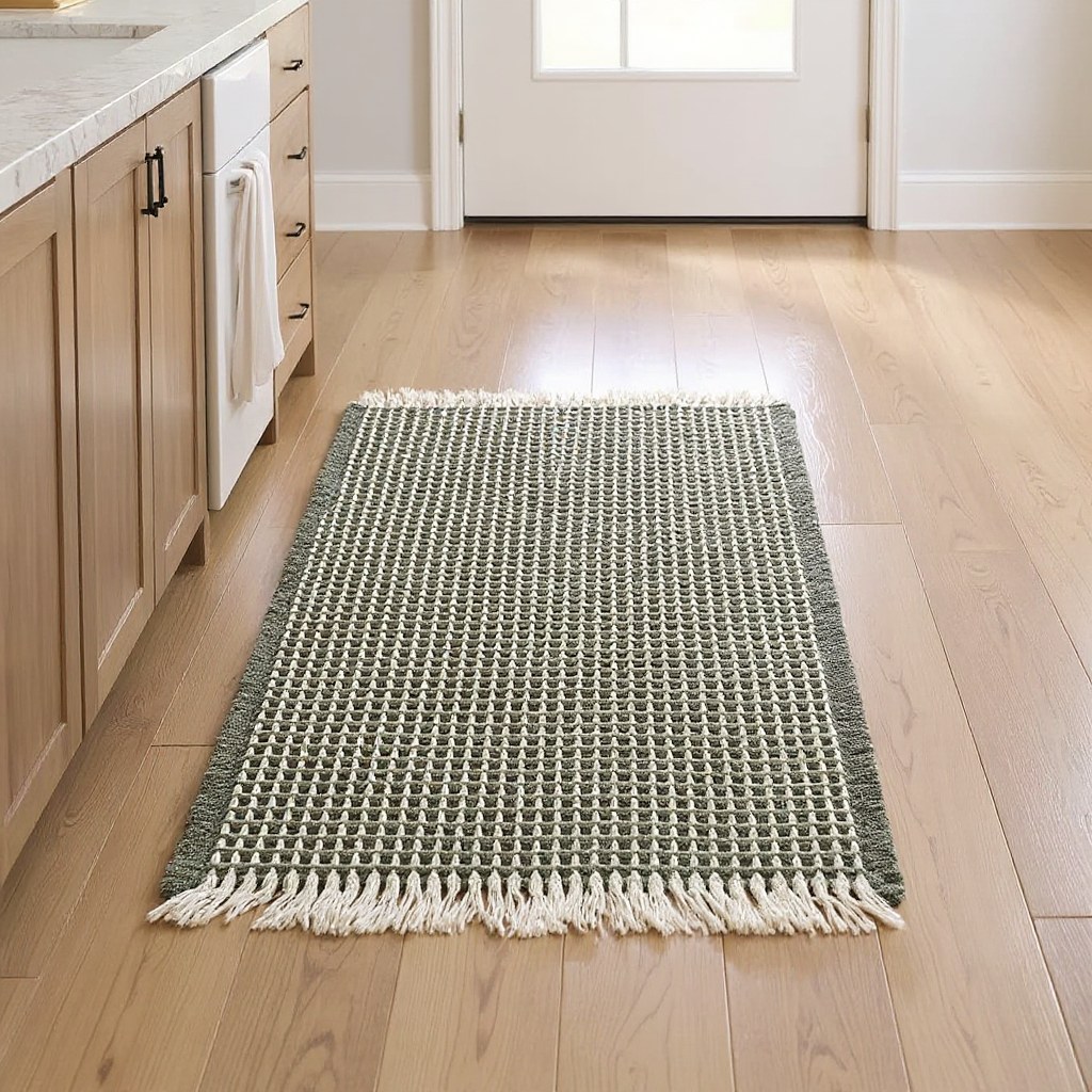 Green waffle bath mat