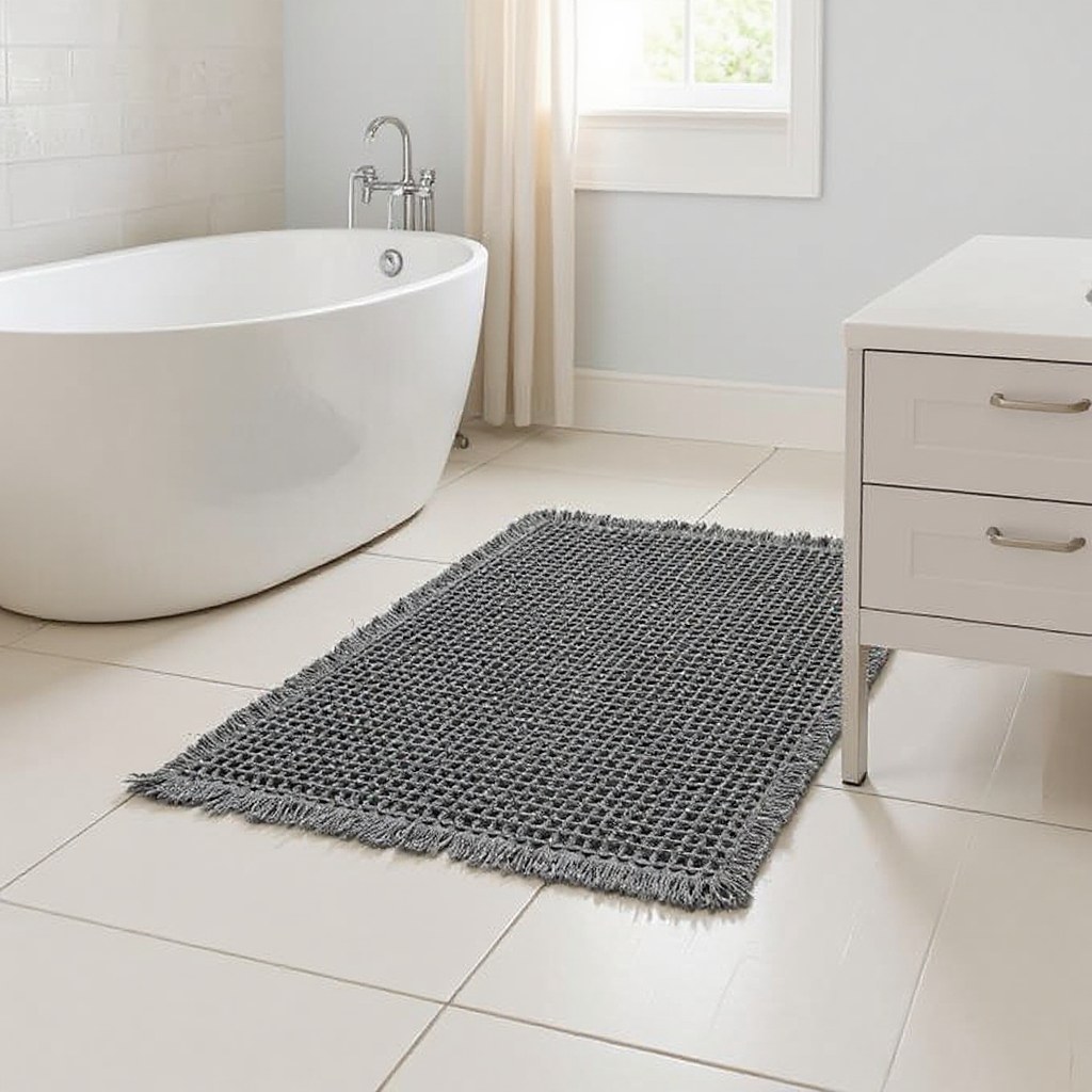 Premium waffle bath mat in bathroom