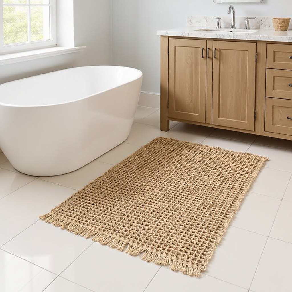 Neutral bathroom waffle mat scene