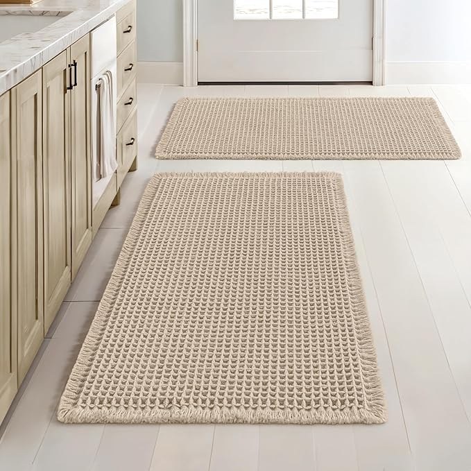 Beige waffle bath mat