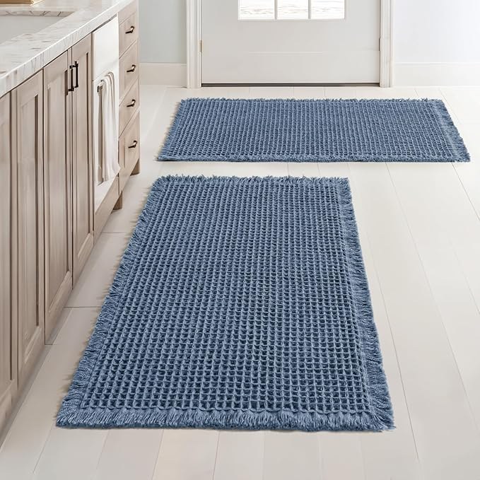 Blue waffle bath mat