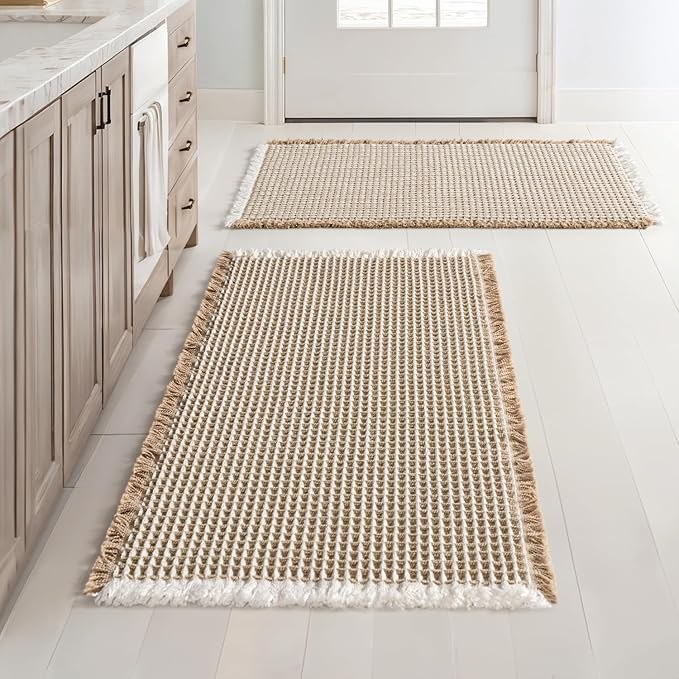 Fringe waffle bath mat